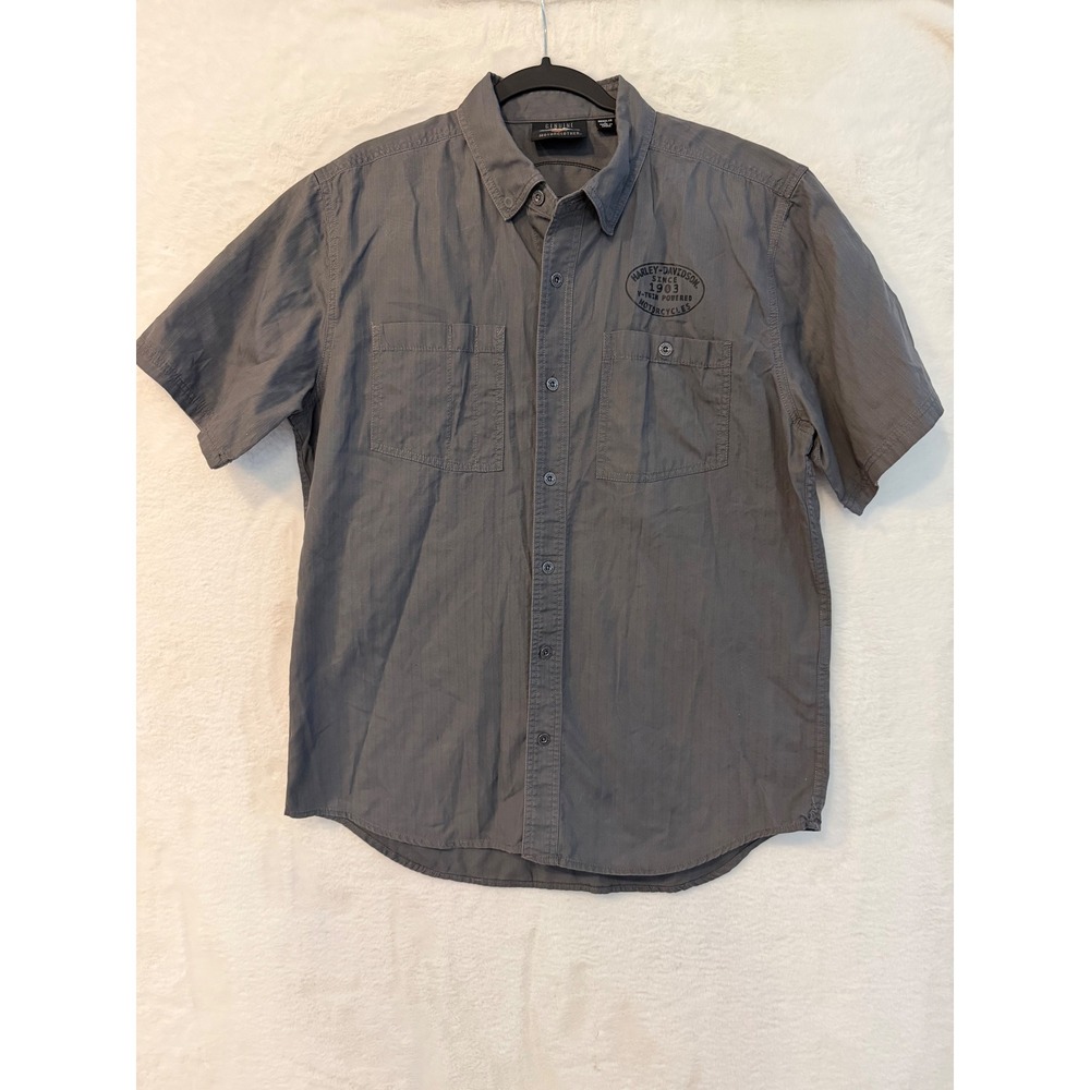 Harley-Davidson Mens Large Gray Ripstop Short Sleeve Button Down Shirt Logo